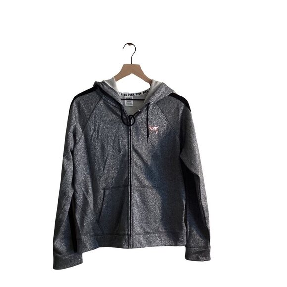 PINK Victoria's Secret Jackets & Blazers - PINK Victoria’s Secret Hoodie Women's Jacket Large – Gray, Sequin Logo, Full Zip